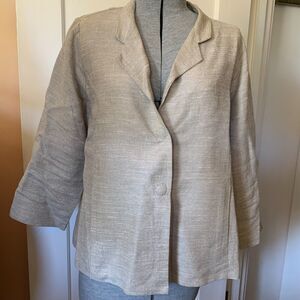 Eileen Fisher Linen & Silk Blend Oatmeal Bracelet Sleeve Jacket Sz M Snap Front